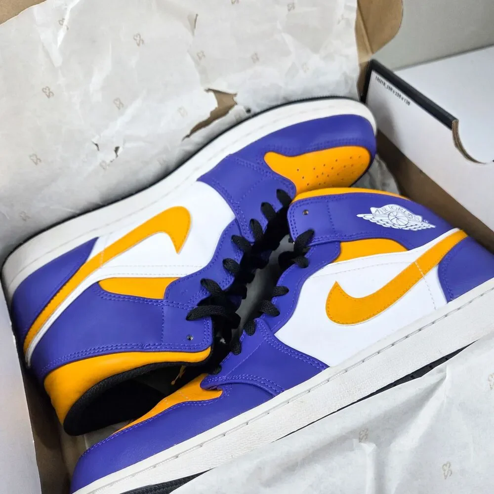 Air Jordan 1 Mid Lakers Dark Concord University Gold White DQ8426-517 Sz 12